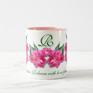 Pink Tulips and Heart Custom Text Two-Tone Coffee Mug