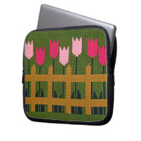 Pink Tulips Artisan Crochet Print Electronics Bag 