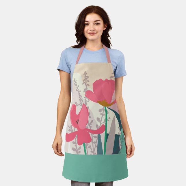 Pink Tulips Artistic Modern Colour Blocks   Apron (Worn)