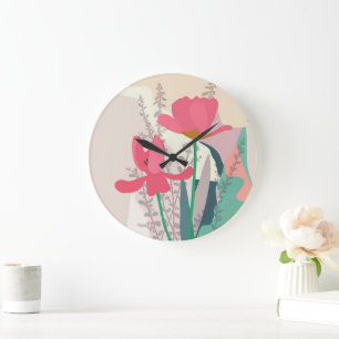 Pink Tulips Artistic Modern Colour Blocks Home  Large Clock
