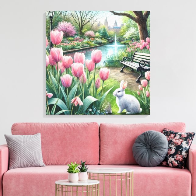 Pink Tulips at Park  Canvas Print (Insitu(LivingRoom))