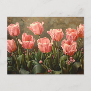 Pink Tulips Beautiful Floral Oil Painting Postcard