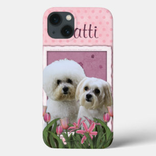 Pink Tulips - Bichon and Maltese iPhone 13 Case