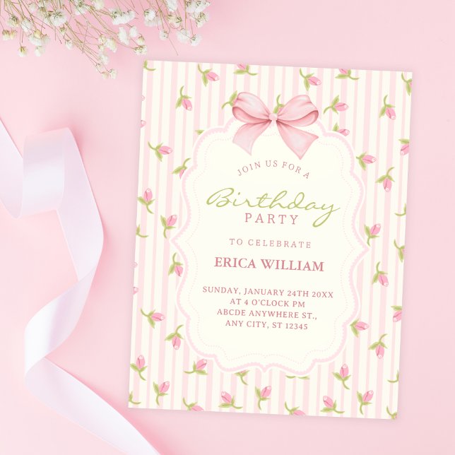 Pink tulips birthday invitation (Creator Uploaded)