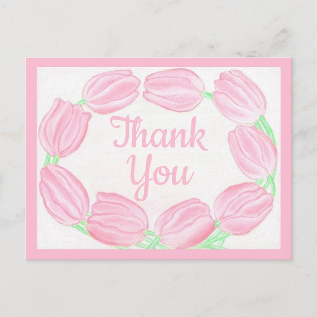 Pink Tulips Border ~Thank You Card (Front)