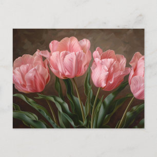 Pink Tulips Botanical Oil Painting Postcard