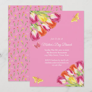 Pink Tulips & Butterfly Mother’s Day Brunch Pink Invitation