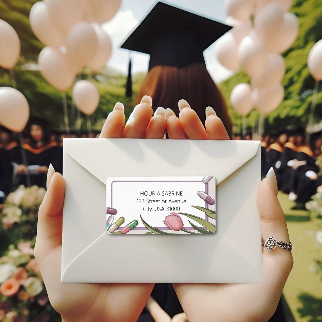 Pink Tulips & Capsules Nurse Graduation Address Label (Creator Uploaded)