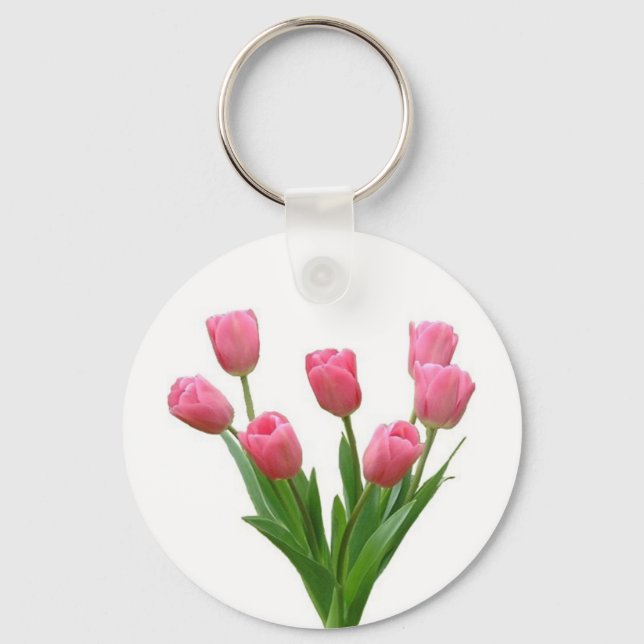 pink tulips - customizable keychain (Front)