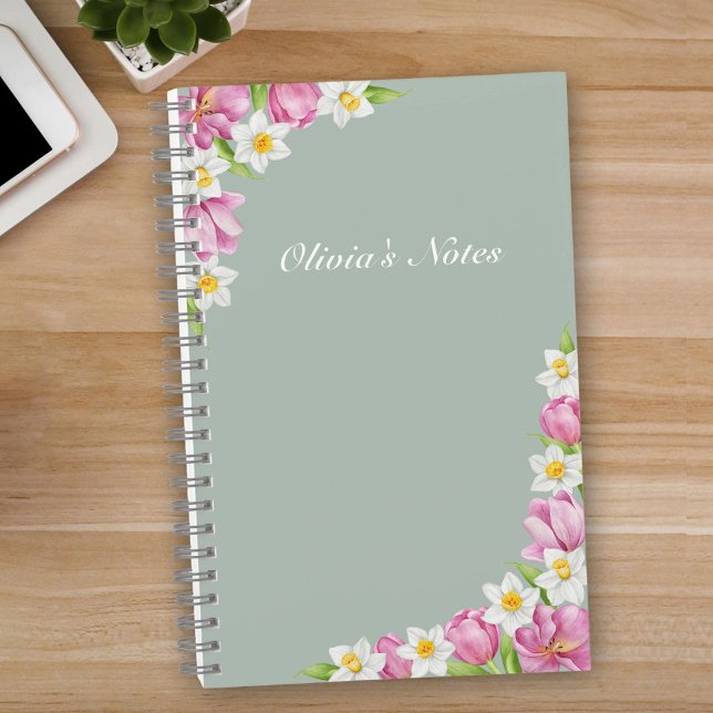 Pink Tulips & Daffodils Spring Flowers Notebook (Creator Uploaded)