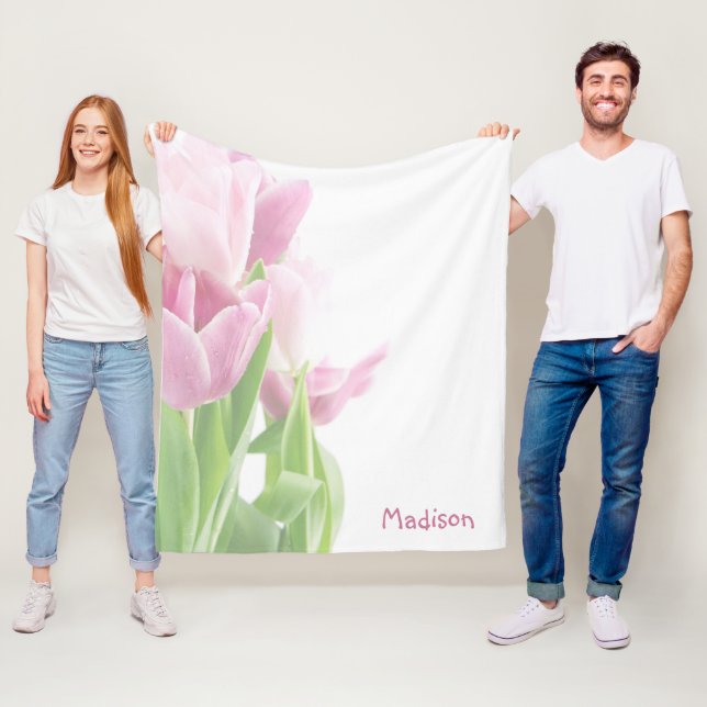 Pink Tulips Fleece Blanket (In Situ)