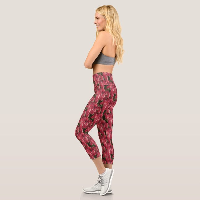 Pink Tulips Floral Capri Leggings (Left)