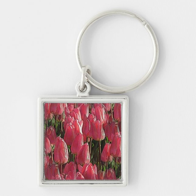 Pink Tulips Floral Keychain (Front)