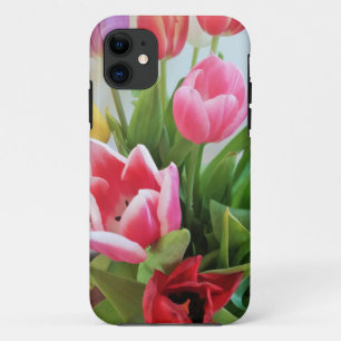 Pink Tulips, Floral Spring Bouquet, Flowers iPhone 11 Case