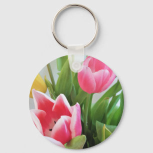 Pink Tulips, Floral Spring Bouquet, Flowers Keychain