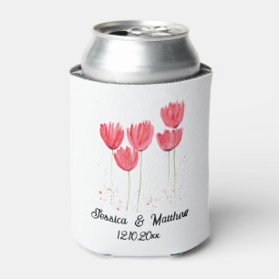 Pink Tulips floral Spring Rustic Weddings Can Cooler