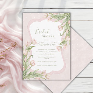 Pink Tulips Floral Vintage Polkadot Bridal Shower  Invitation