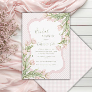 Pink Tulips Floral Vintage Polkadot Bridal Shower  Invitation