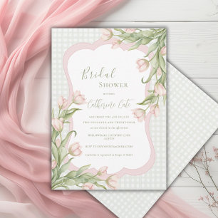 Pink Tulips Floral Vintage Sage Bridal Shower  Invitation