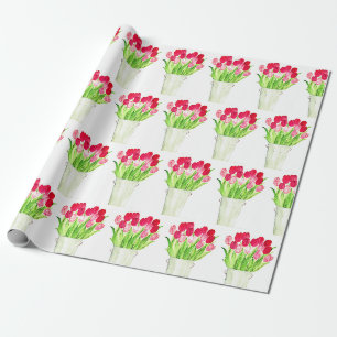 Pink Tulips floral Watercolor Elegant Art Wrapping Paper