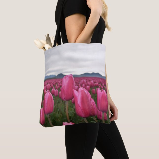 Pink Tulips Flowers Tote Bag (Close Up)