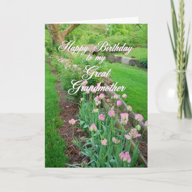 Pink Tulips Great Grandmother Happy Birthday Card (Front)