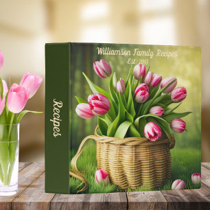  Pink Tulips in Basket Monogram Recipe Binder