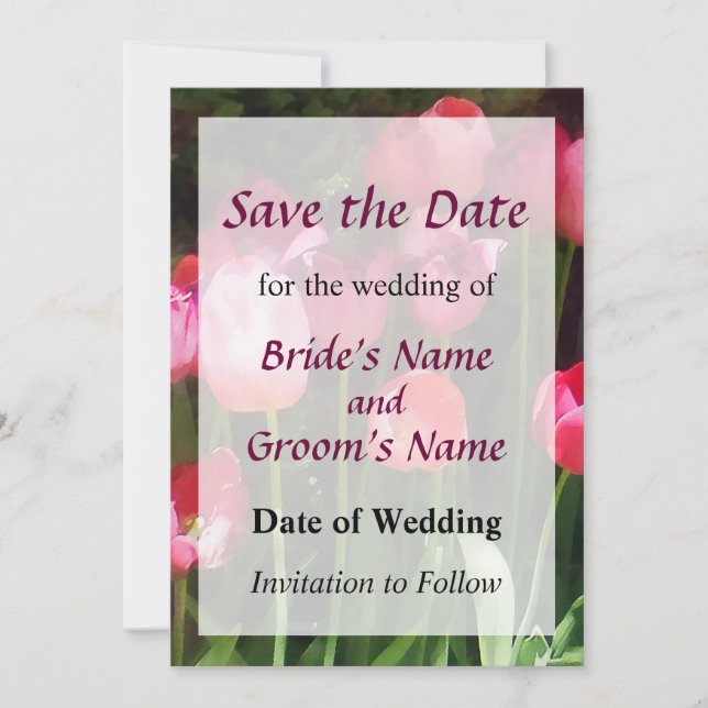 Pink Tulips in Garden Save the Date (Front)
