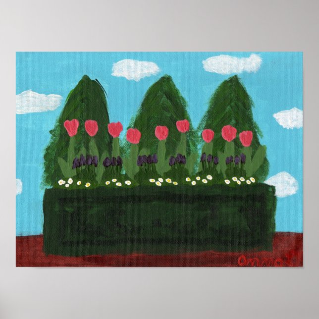 Pink Tulips in green container Poster (Front)