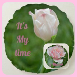 Pink Tulips It's My Time to Bloom Round Pillow