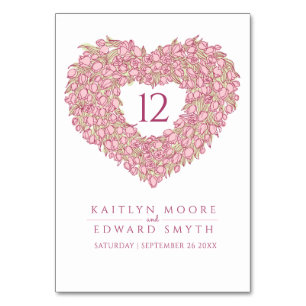 Pink tulips monogram wedding custom table number