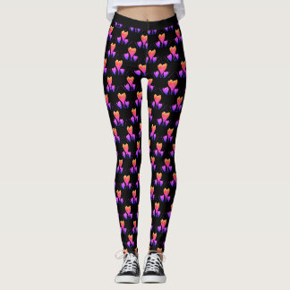 Pink Tulips on a Black Background Custom Tight Leggings