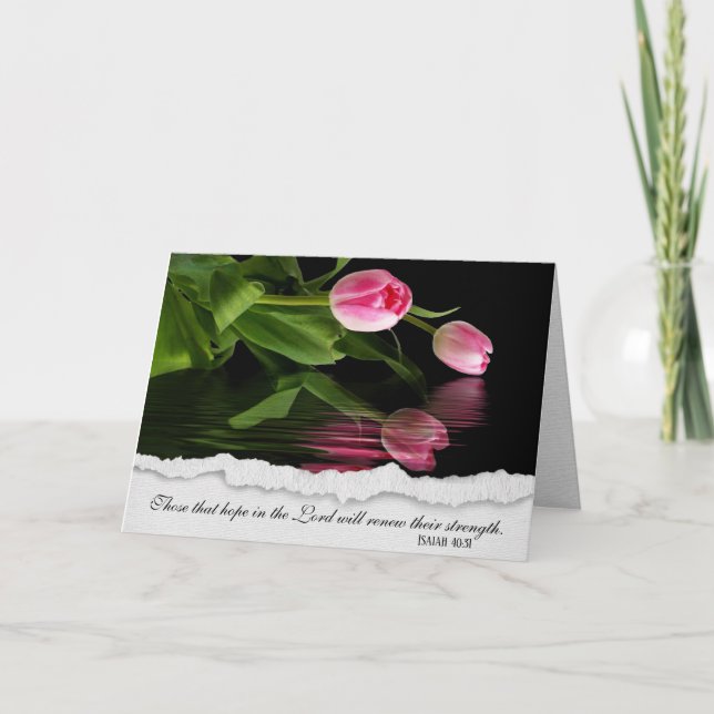 Pink Tulips on Black Bible Verse  Card (Front)