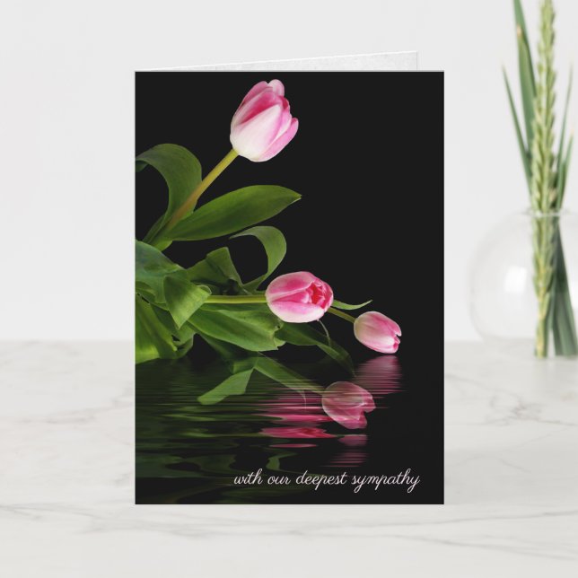 pink tulips on black for sympathy card (Front)