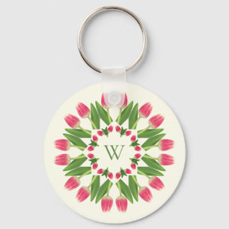 Pink Tulips on Ivory Keychain