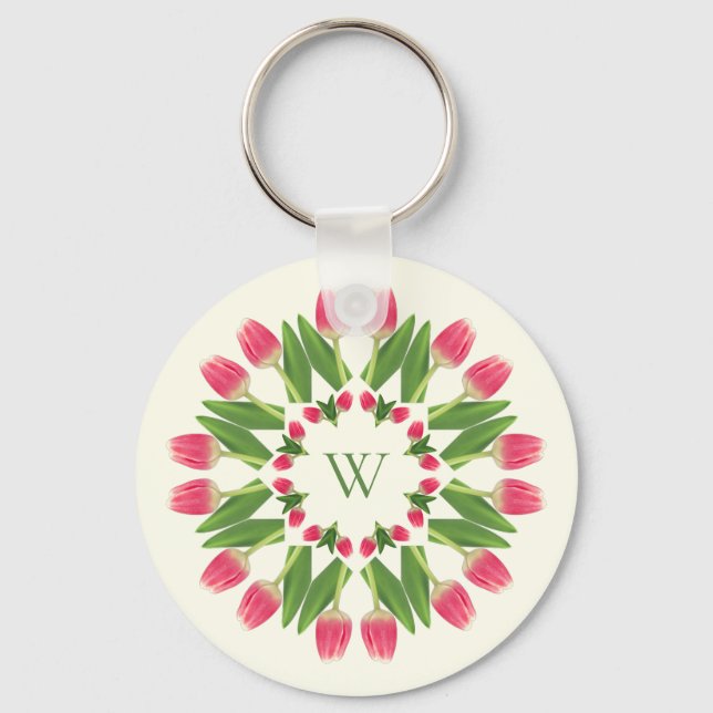 Pink Tulips on Ivory Keychain (Front)