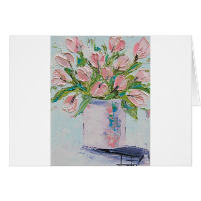 Pink Tulips Painting, Tulip Art, Textured Flowers (Front Horizontal)