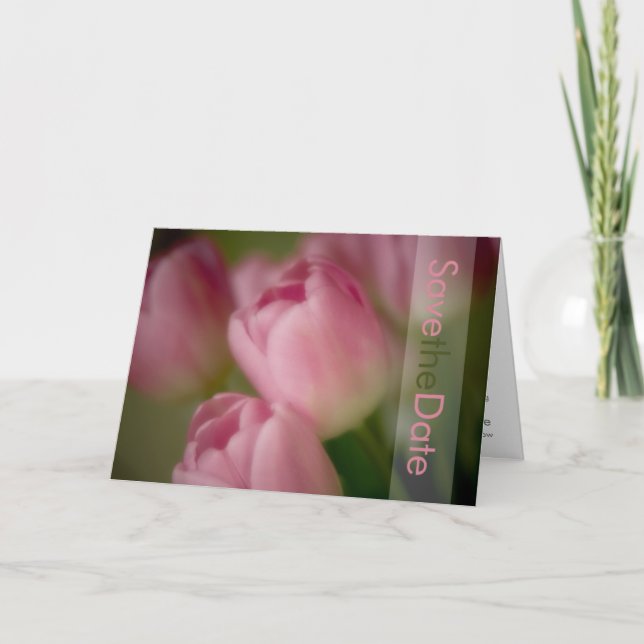 Pink Tulips Save the Date Card (Front)