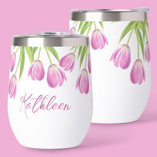 Pink Tulips Spring Elegant Floral Chic Script Name