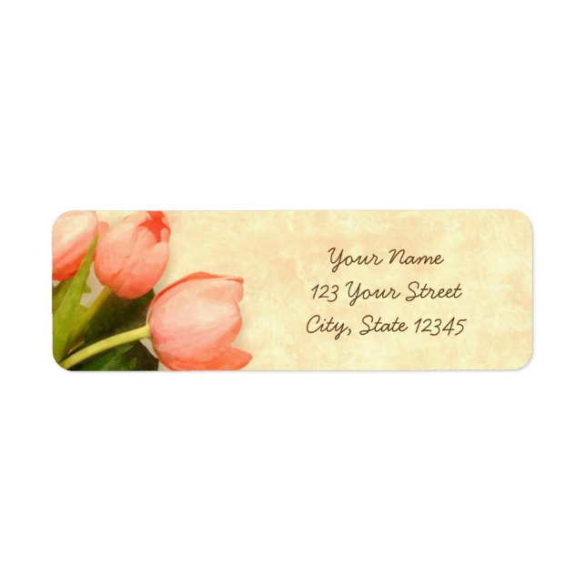 Pink tulips spring flower return address (Front)