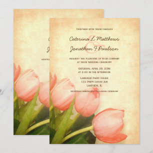 Pink tulips spring wedding invitation