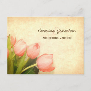 Pink tulips spring wedding save the date announcement postcard