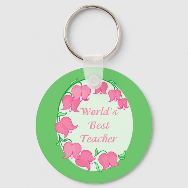 Pink Tulips Teacher Keychain (Front)