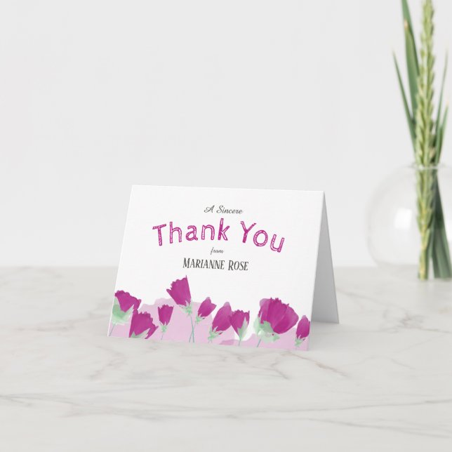 Pink Tulips Thank You Cards (Front)