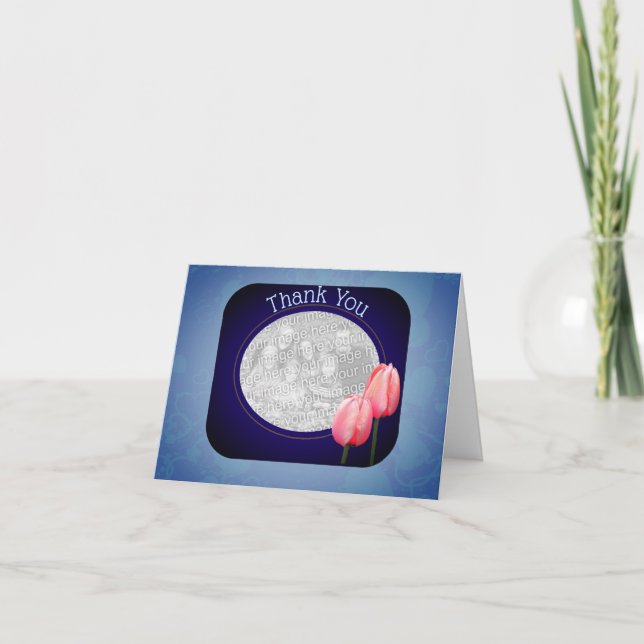 Pink Tulips Thank You Photo Card (Front)