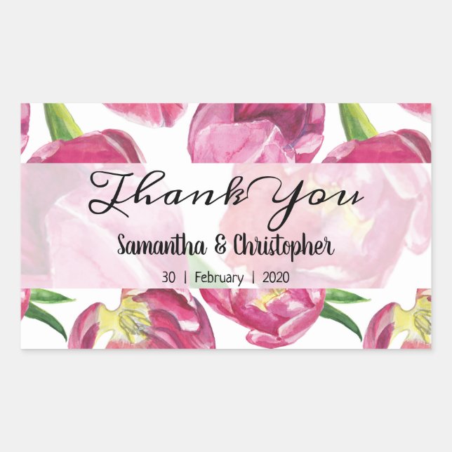 Pink Tulips Thank You Sticker (Front)