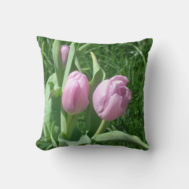 Pink Tulips Throw Pillow (Front)