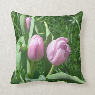 Pink Tulips Throw Pillow