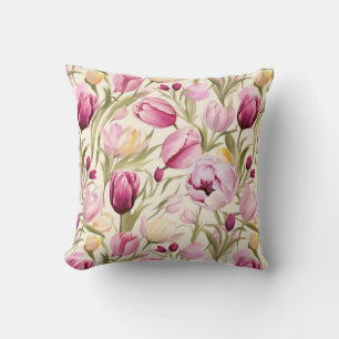 Pink Tulips Throw Pillow