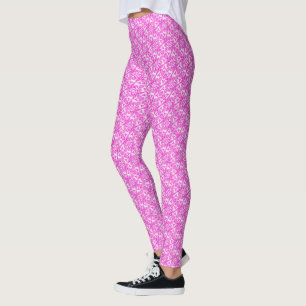 Pink tulips twisted damask leaves pattern leggings